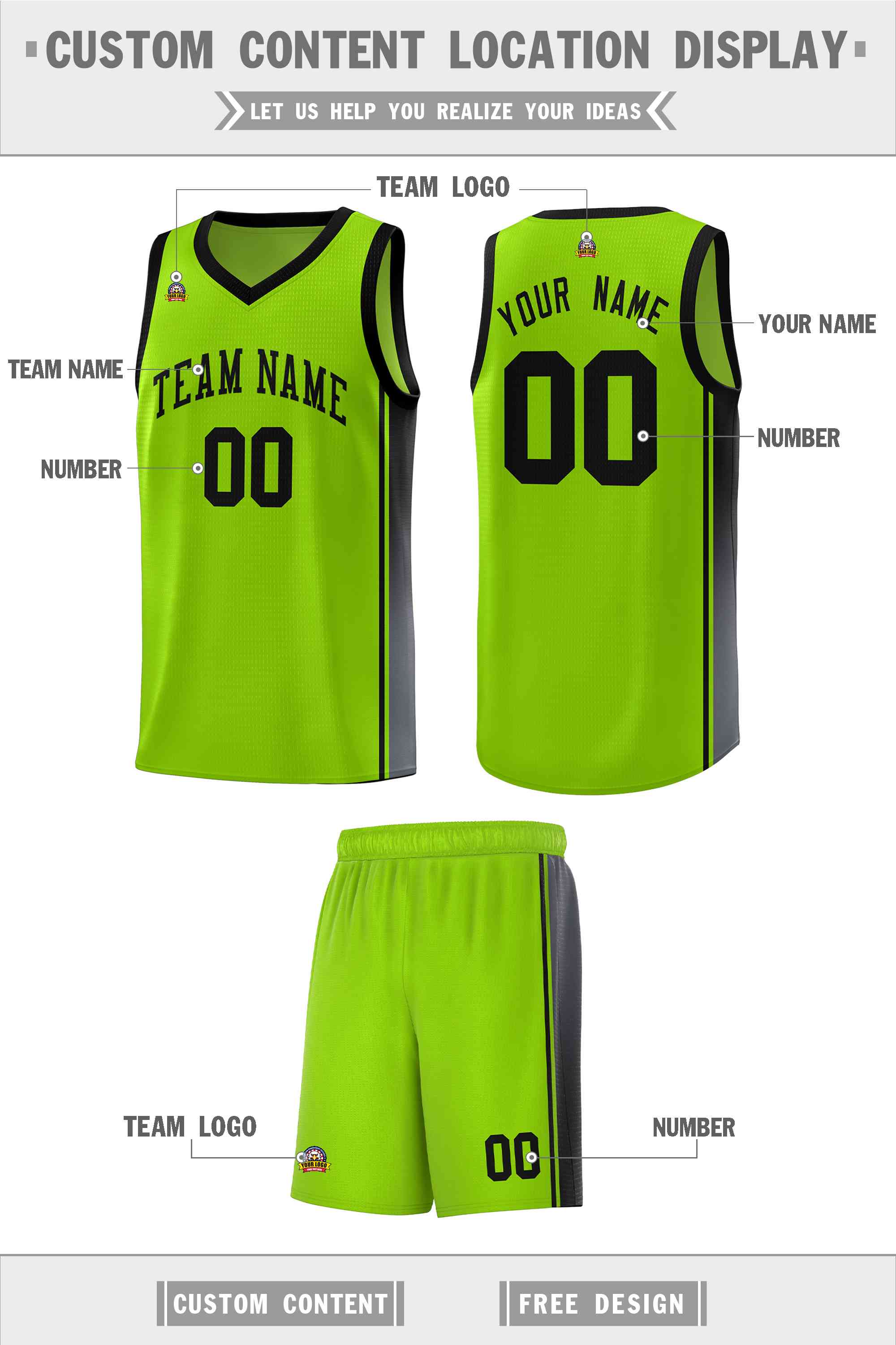 Custom Neon Green Black Gradient Fashion Sports Uniform Basketball Jersey