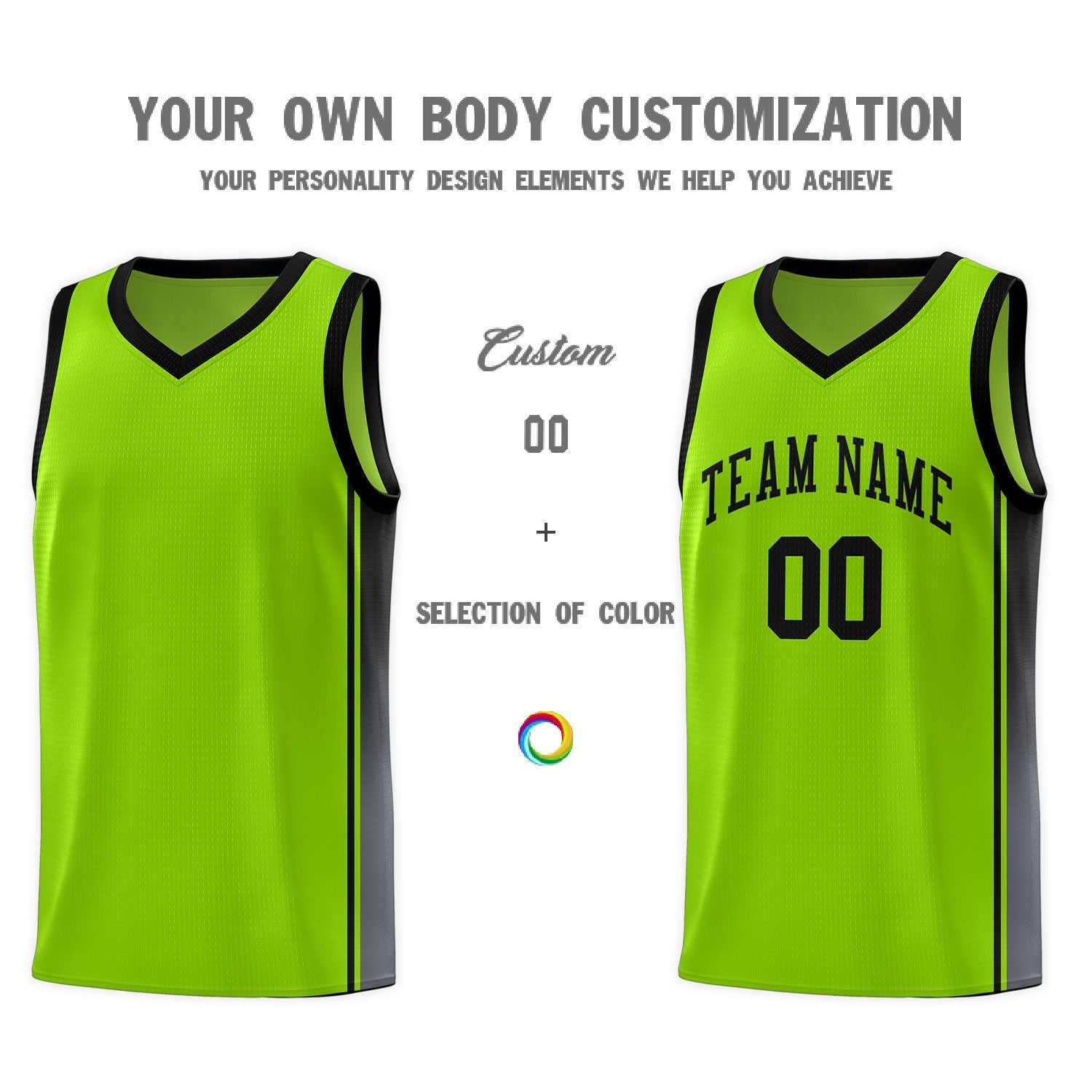 Custom Neon Green Black Gradient Fashion Sports Uniform Basketball Jersey