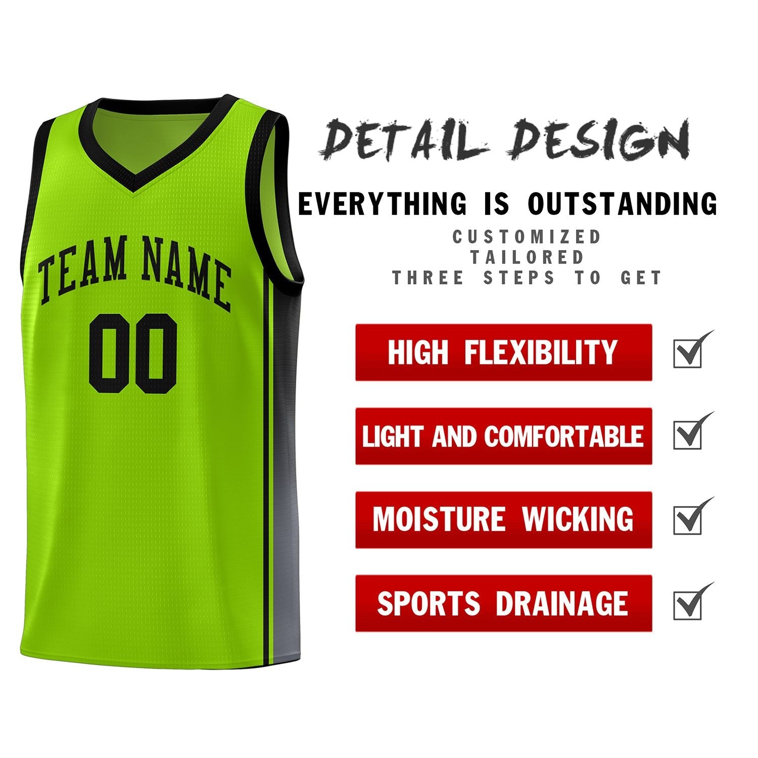 Custom Neon Green Black Gradient Fashion Sports Uniform Basketball Jersey