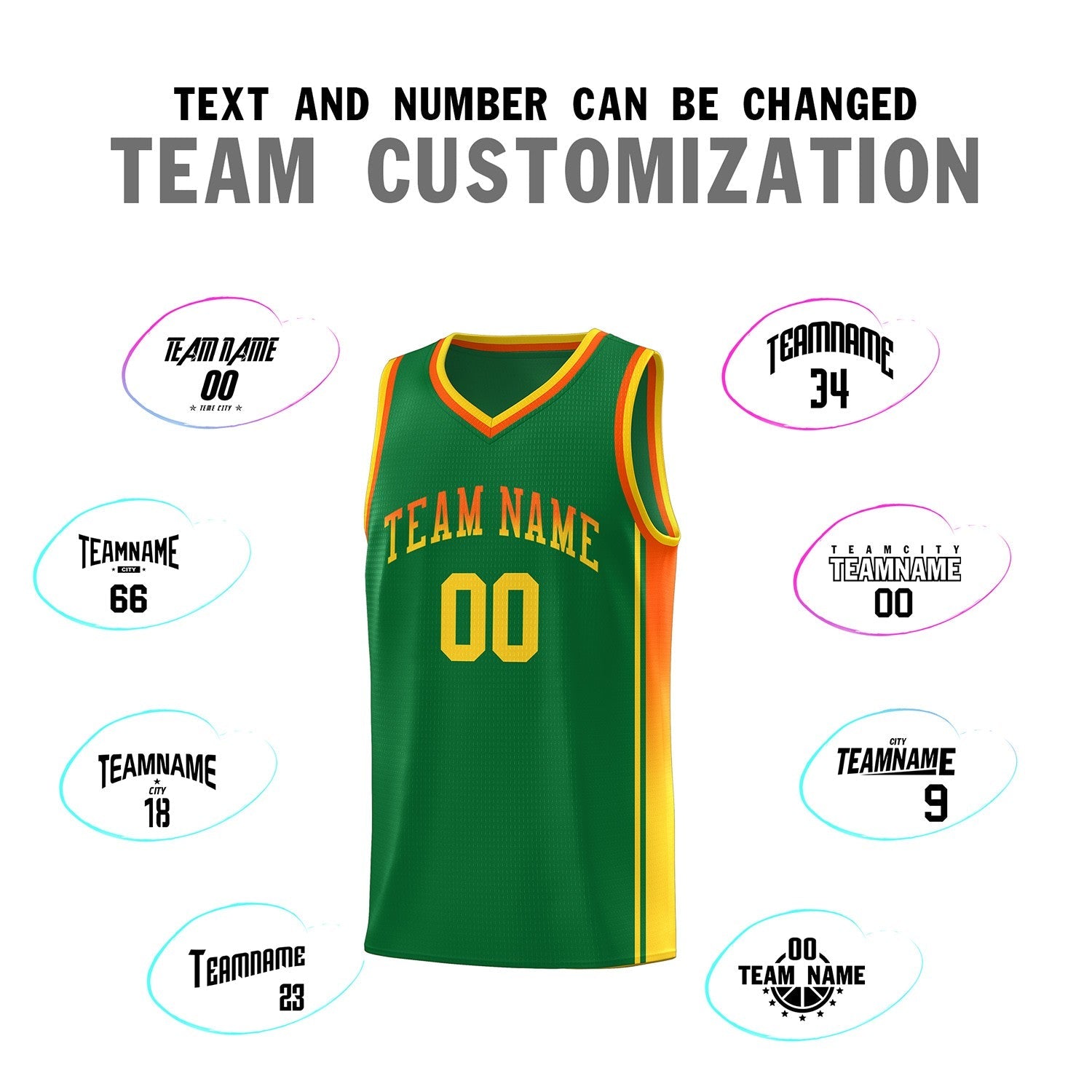 Custom Kelly Green Orange-Gold Gradient Fashion Sports Uniform Basketball Jersey