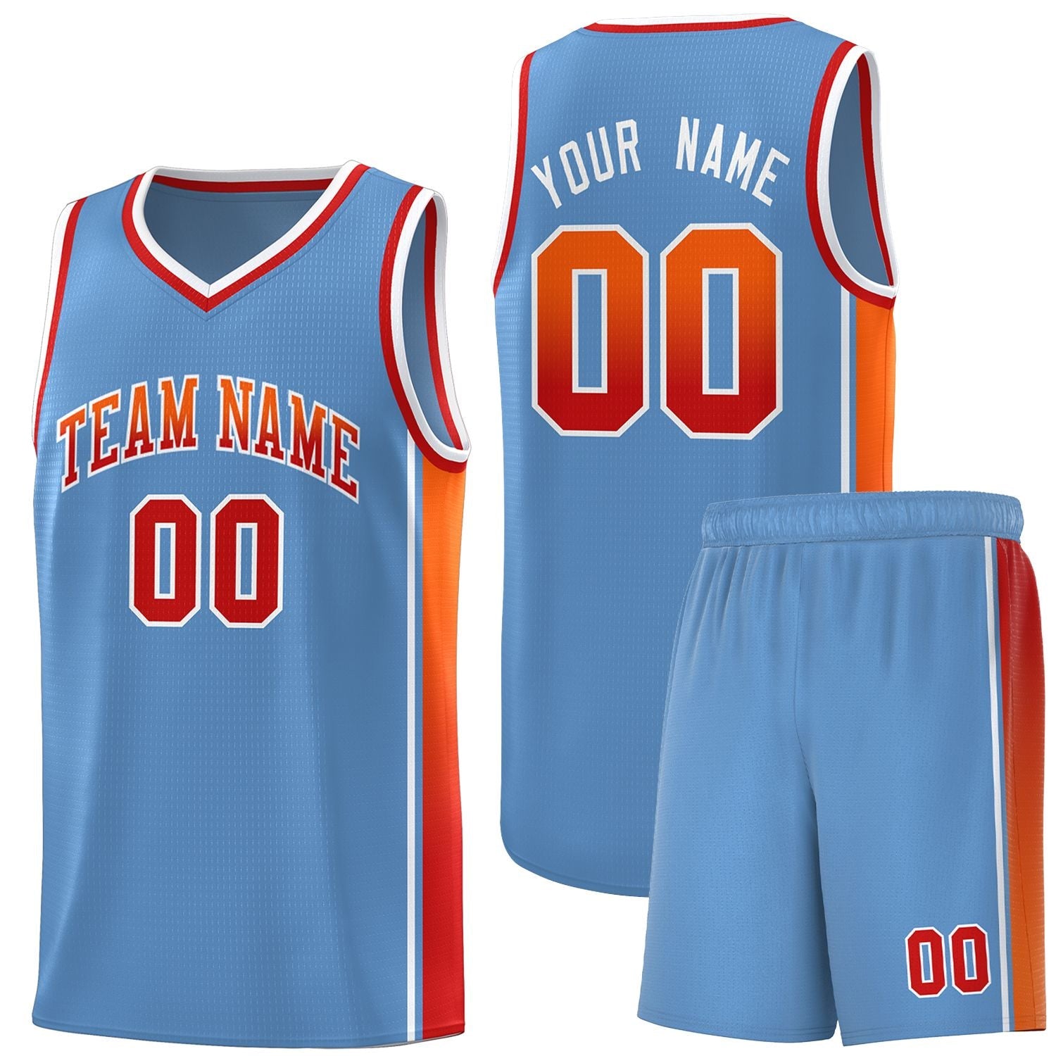 Custom Light Blue Orange-Red Gradient Fashion Sports Uniform Basketball Jersey