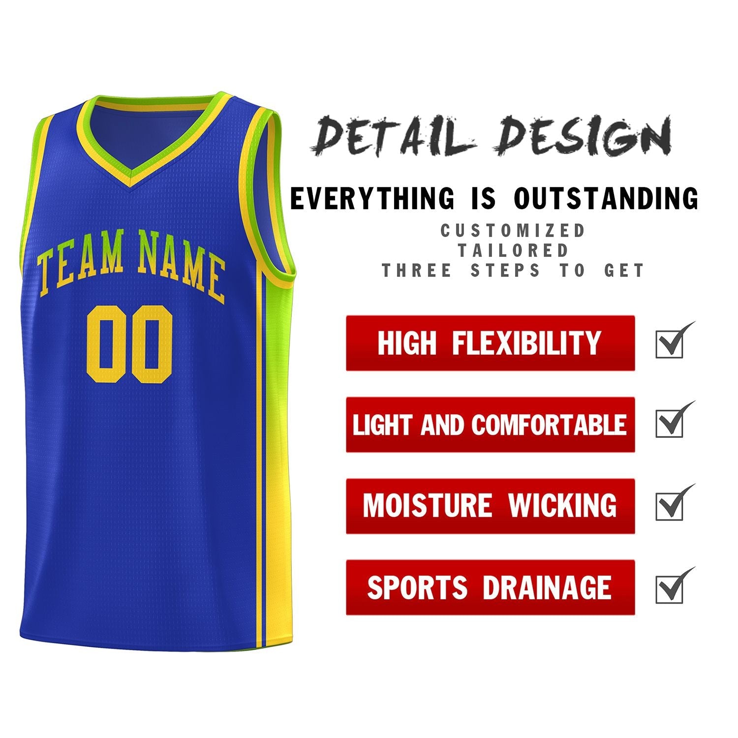 Custom Royal Neon Green-Gold Gradient Fashion Sports Uniform Basketball Jersey