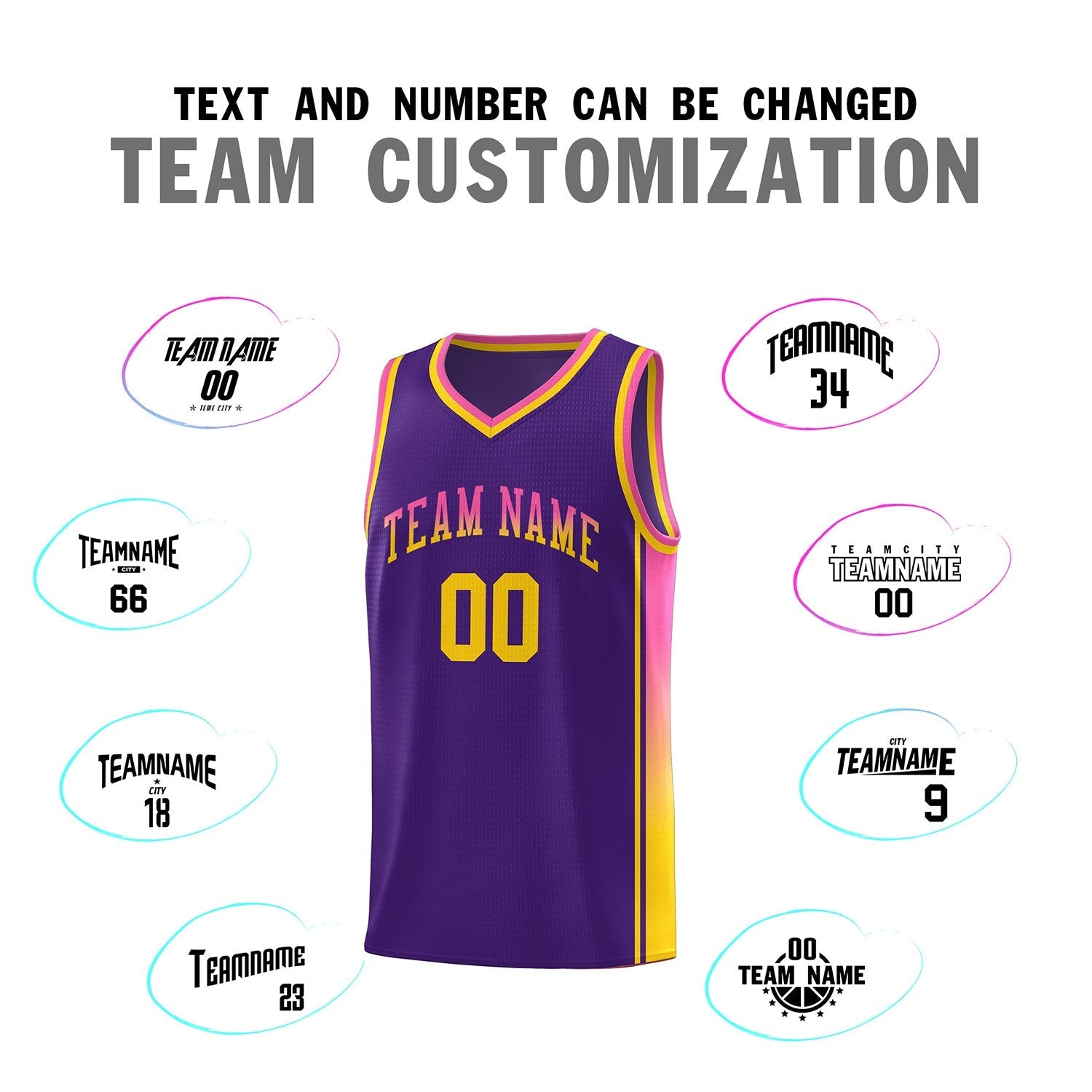 Custom Purple Pink-Gold Gradient Fashion Sports Uniform Basketball Jersey