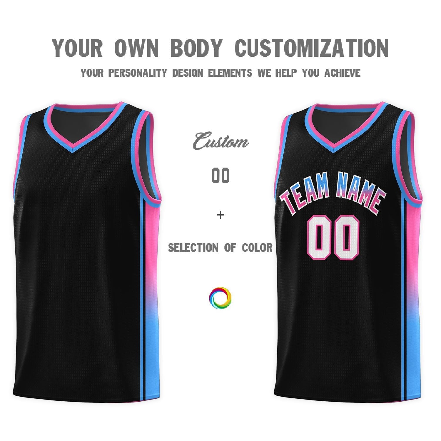 Custom Black Powder Blue-Pink Gradient Fashion Sports Uniform Basketball Jersey