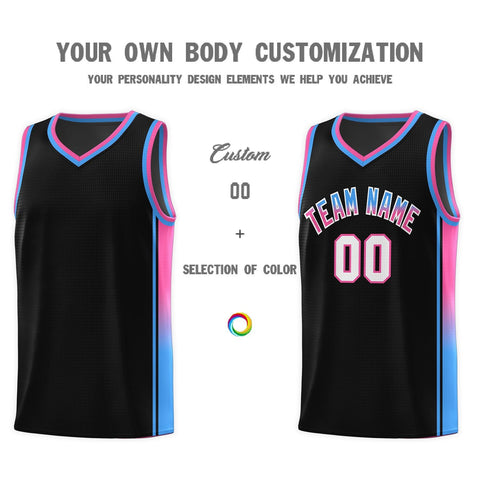 Custom Black Powder Blue-Pink Gradient Fashion Sports Uniform Basketball Jersey