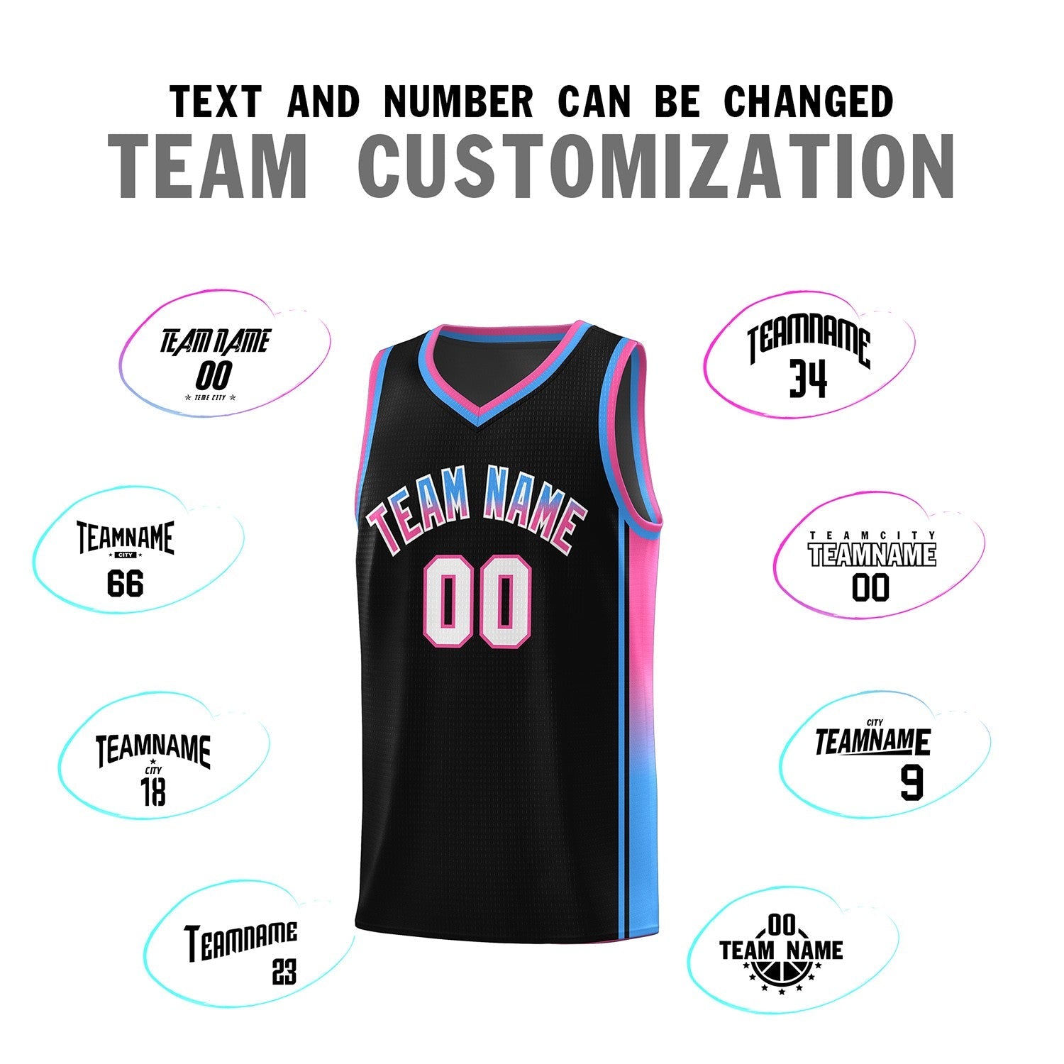 Custom Black Powder Blue-Pink Gradient Fashion Sports Uniform Basketball Jersey