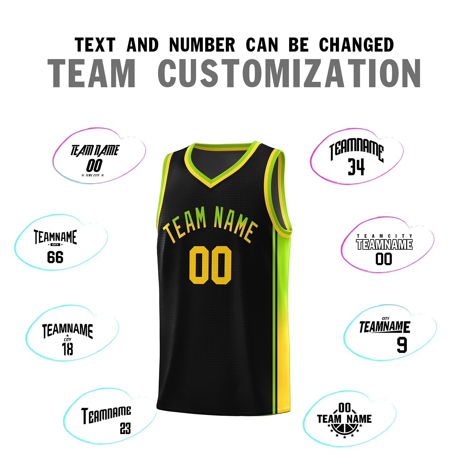 Custom Black Neon Green-Gold Gradient Fashion Sports Uniform Basketball Jersey