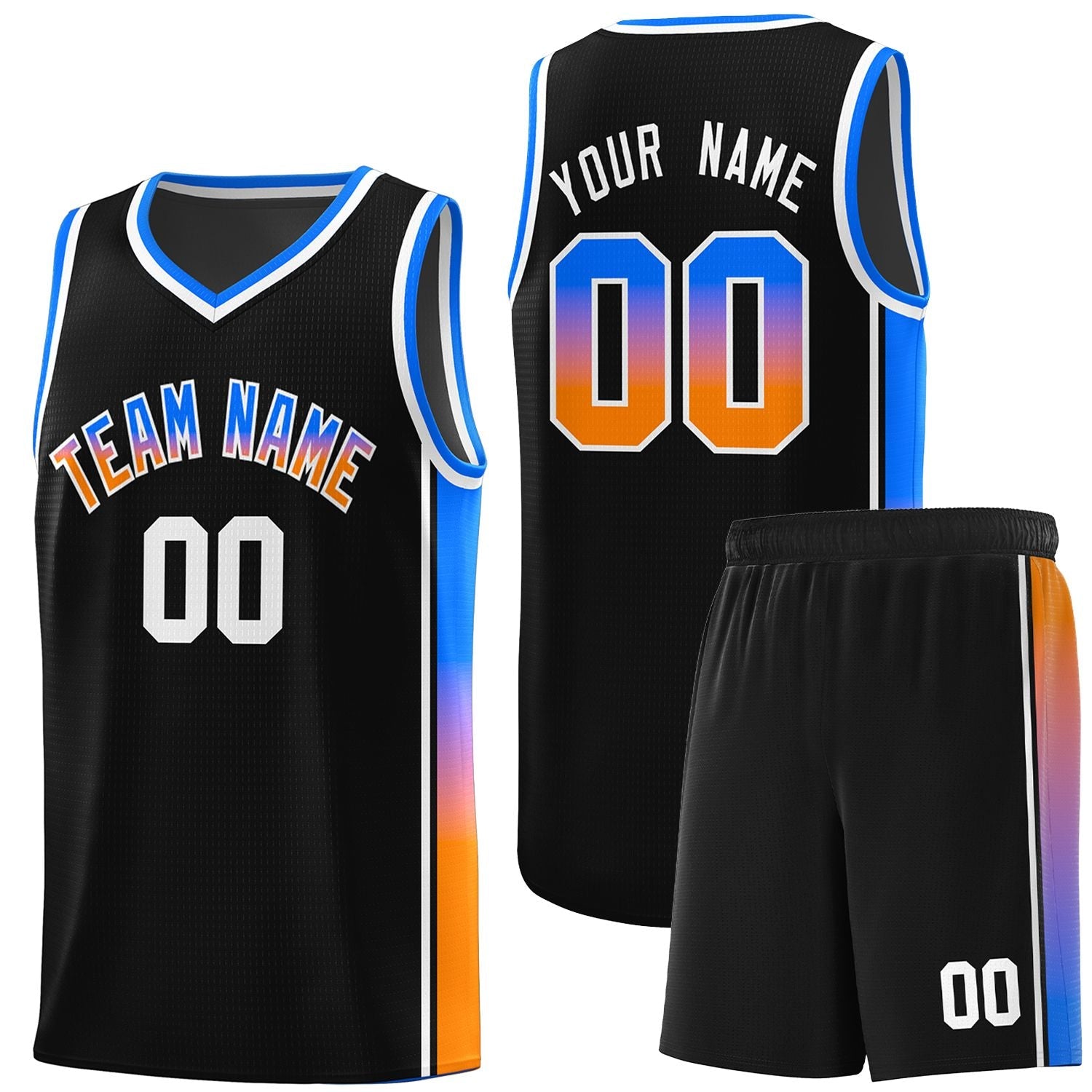 Custom Black Orange-Royal Gradient Fashion Sports Uniform Basketball Jersey