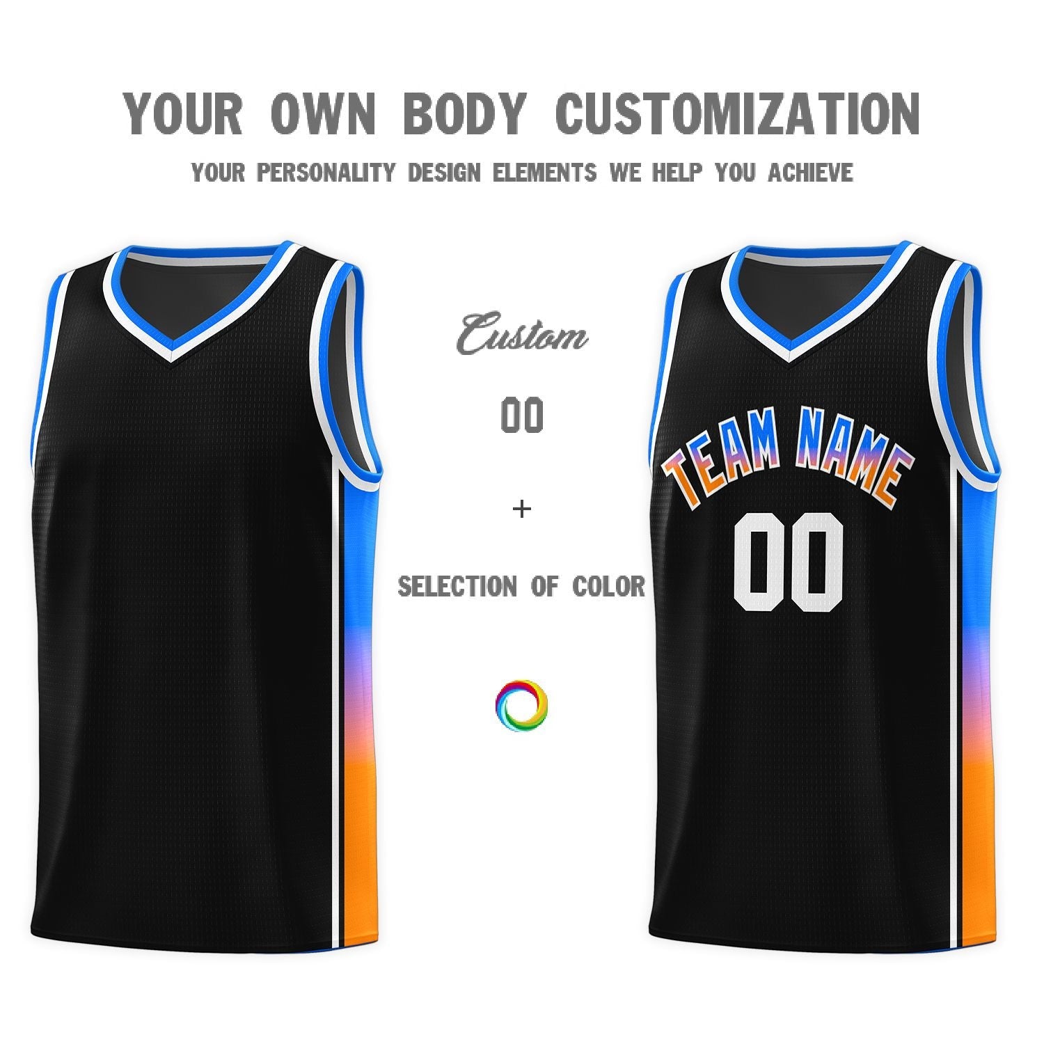 Custom Black Orange-Royal Gradient Fashion Sports Uniform Basketball Jersey