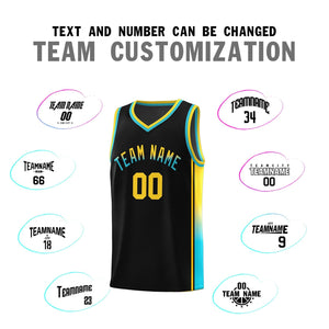 Custom Black Gold-Light Blue Gradient Fashion Sports Uniform Basketball Jersey