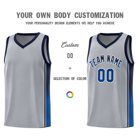 Custom Gray Navy-Royal Gradient Fashion Sports Uniform Basketball Jersey