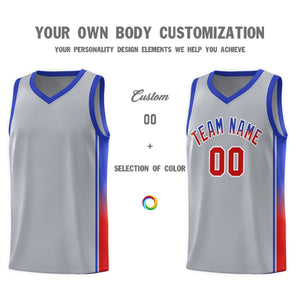 Custom Gray Red-Royal Gradient Fashion Sports Uniform Basketball Jersey