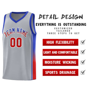 Custom Gray Red-Royal Gradient Fashion Sports Uniform Basketball Jersey