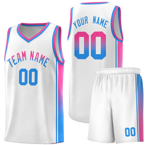 Custom White Pink-Powder Blue Gradient Fashion Sports Uniform Basketball Jersey