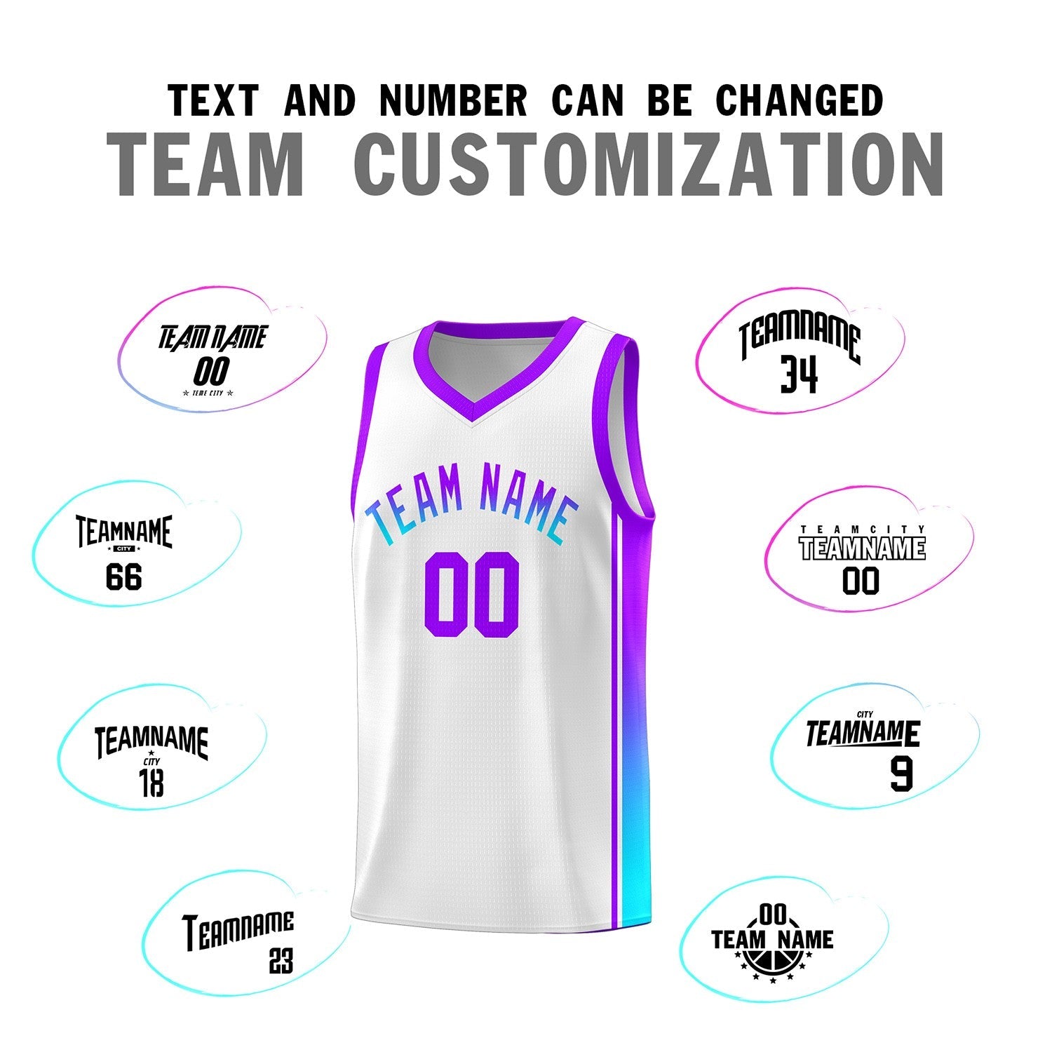 Custom White Purple-Light Blue Gradient Fashion Sports Uniform Basketball Jersey