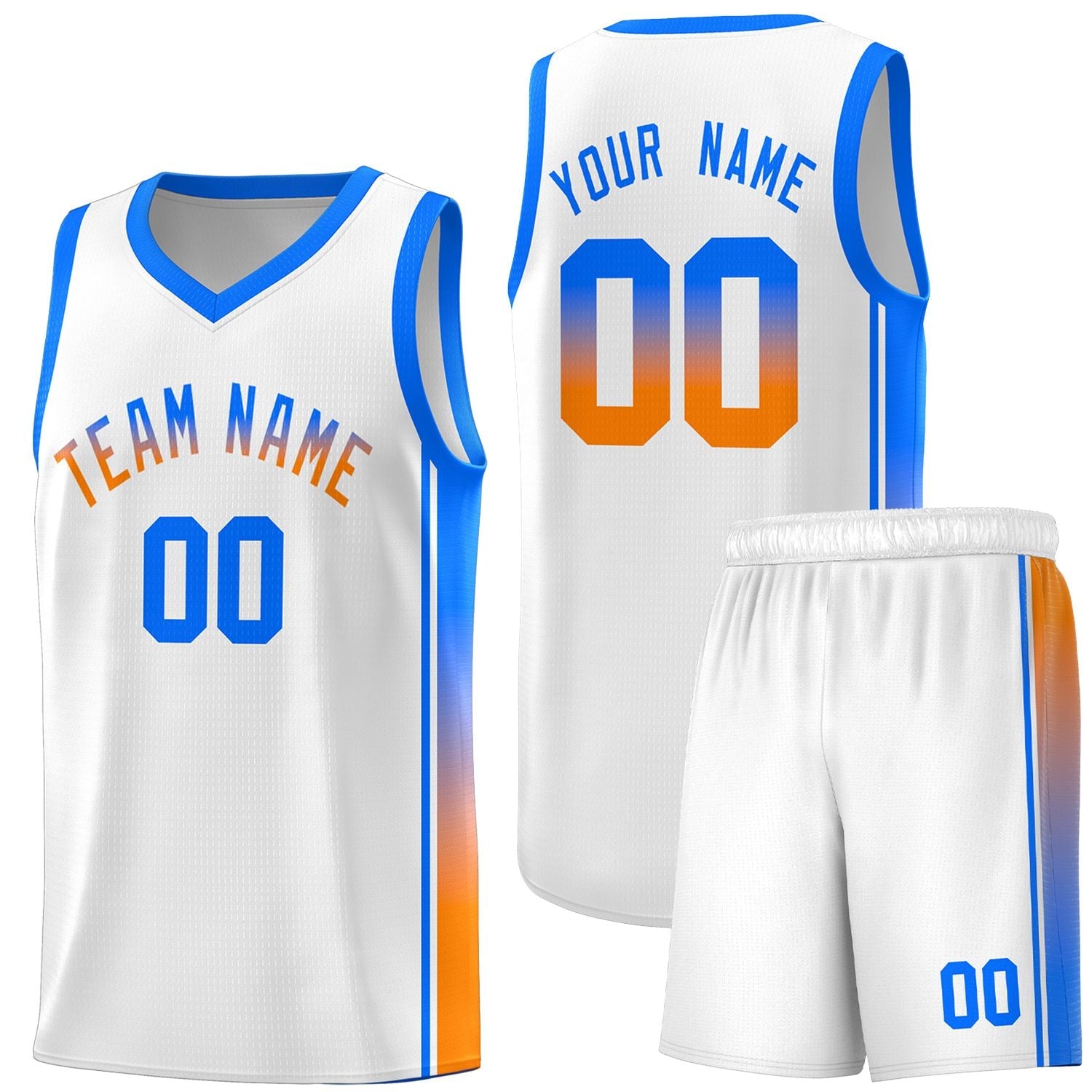 Custom White Light Blue-Orange Gradient Fashion Sports Uniform Basketball Jersey