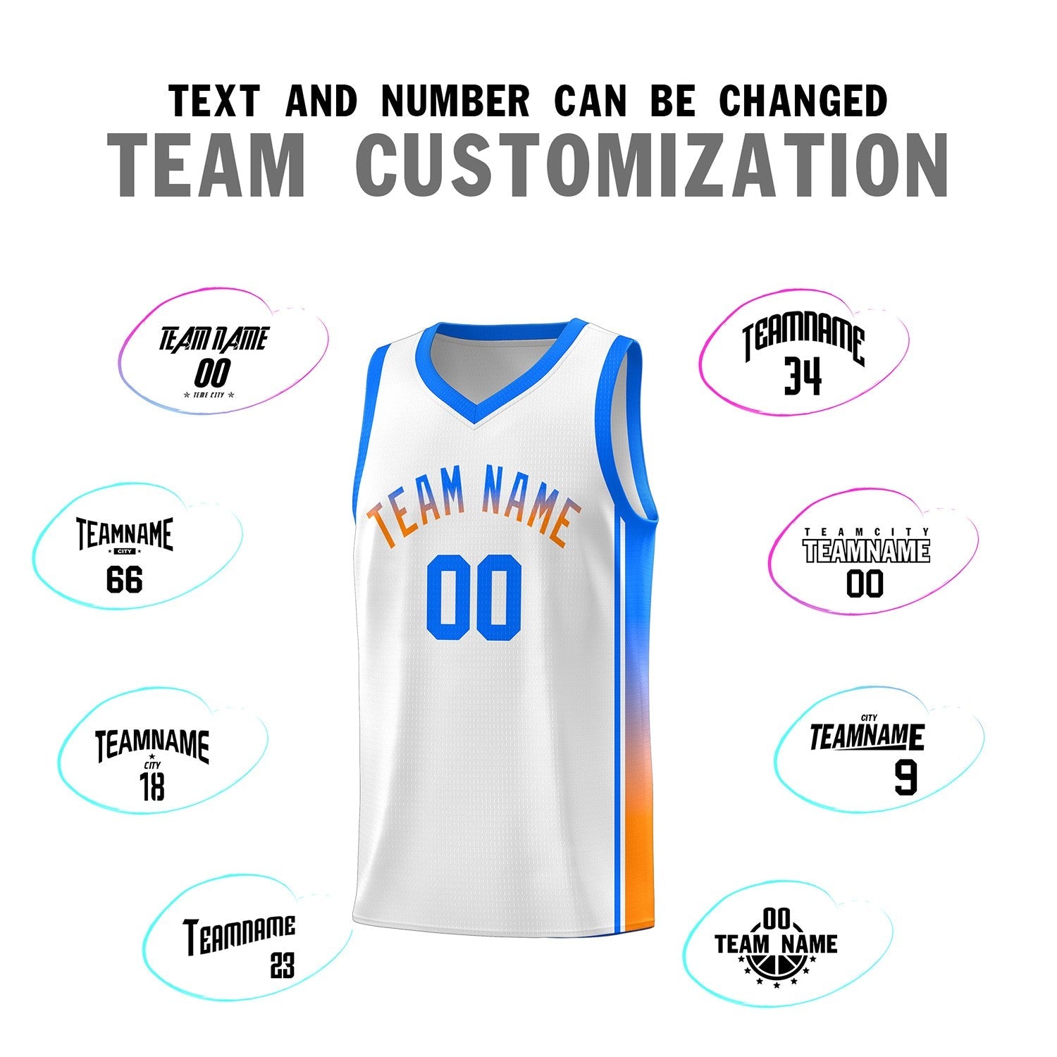 Custom White Light Blue-Orange Gradient Fashion Sports Uniform Basketball Jersey