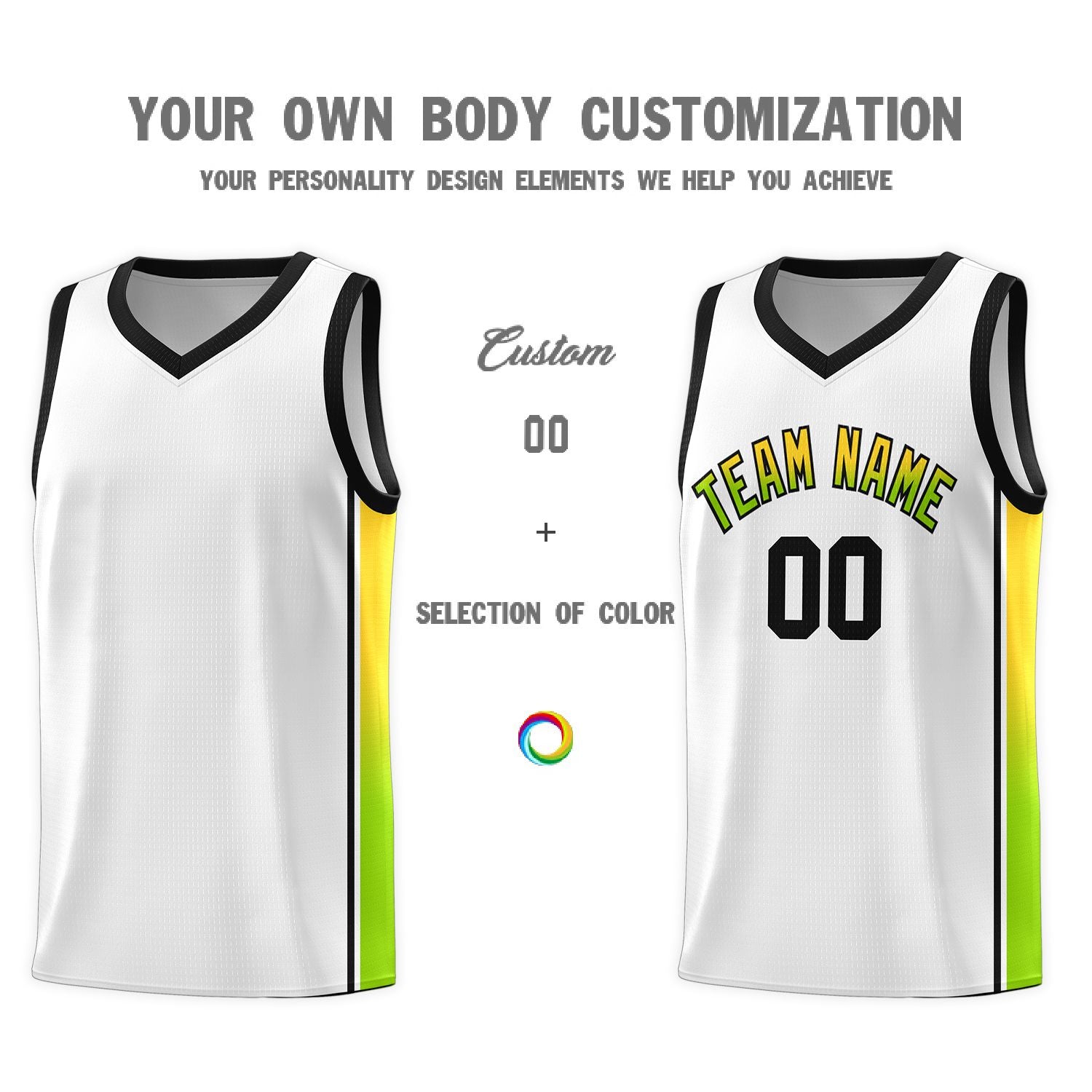 Custom White Gold-Neon Green Gradient Fashion Sports Uniform Basketball Jersey