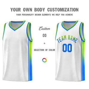 Custom White Neon Green-Light Blue Gradient Fashion Sports Uniform Basketball Jersey