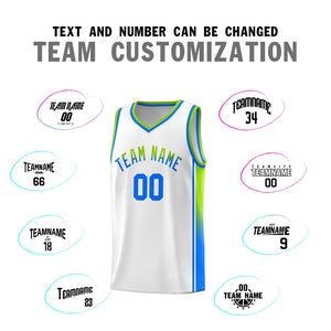 Custom White Neon Green-Light Blue Gradient Fashion Sports Uniform Basketball Jersey