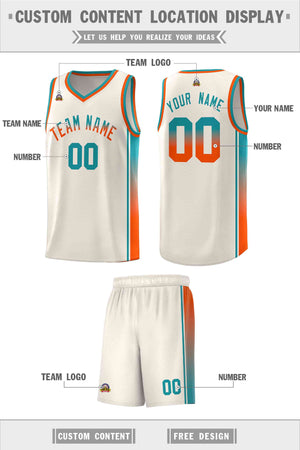 Custom Khaki Aqua-Orange Gradient Fashion Sports Uniform Basketball Jersey