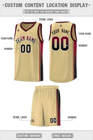 Custom Khaki Crimson-Black Gradient Fashion Sports Uniform Basketball Jersey