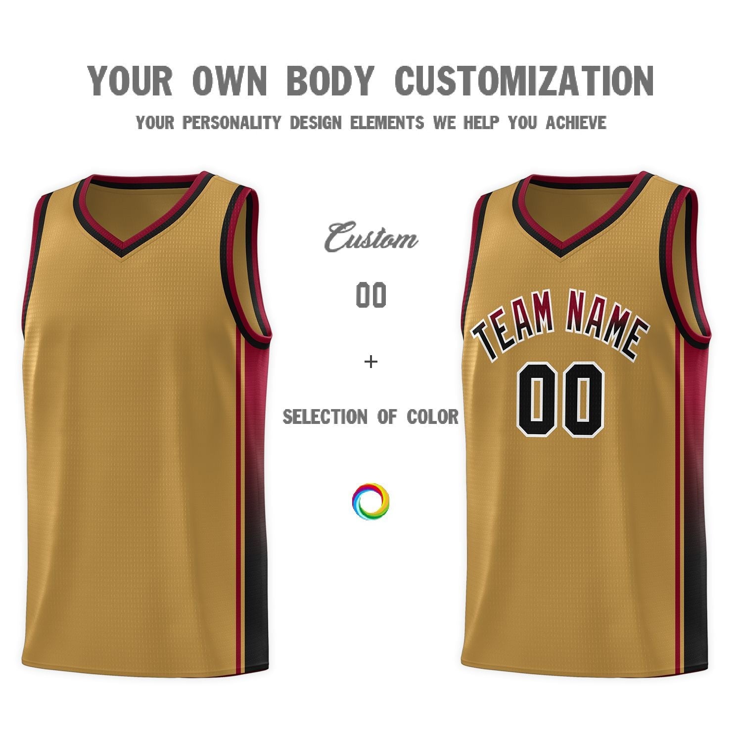 Custom Old Gold Crimson-Black Gradient Fashion Sports Uniform Basketball Jersey