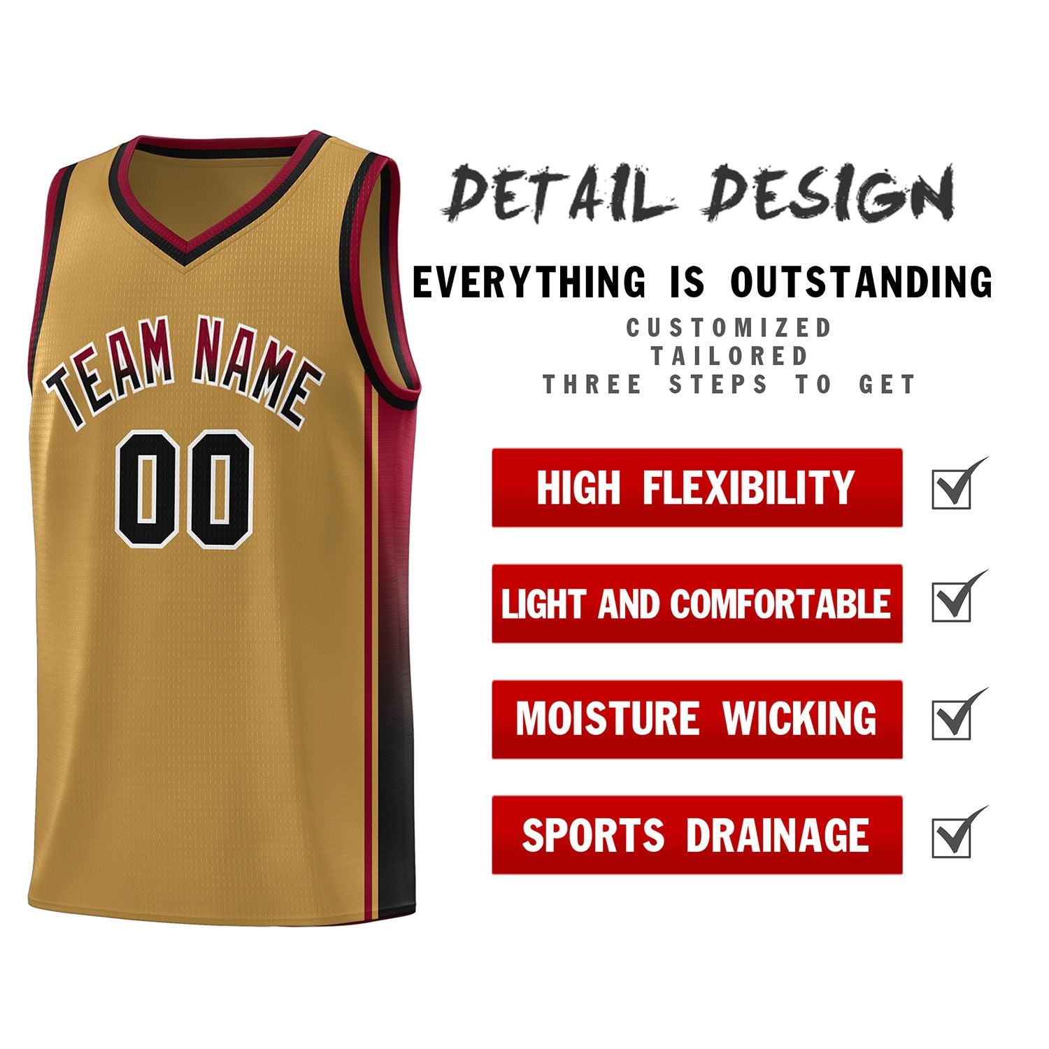 Custom Old Gold Crimson-Black Gradient Fashion Sports Uniform Basketball Jersey