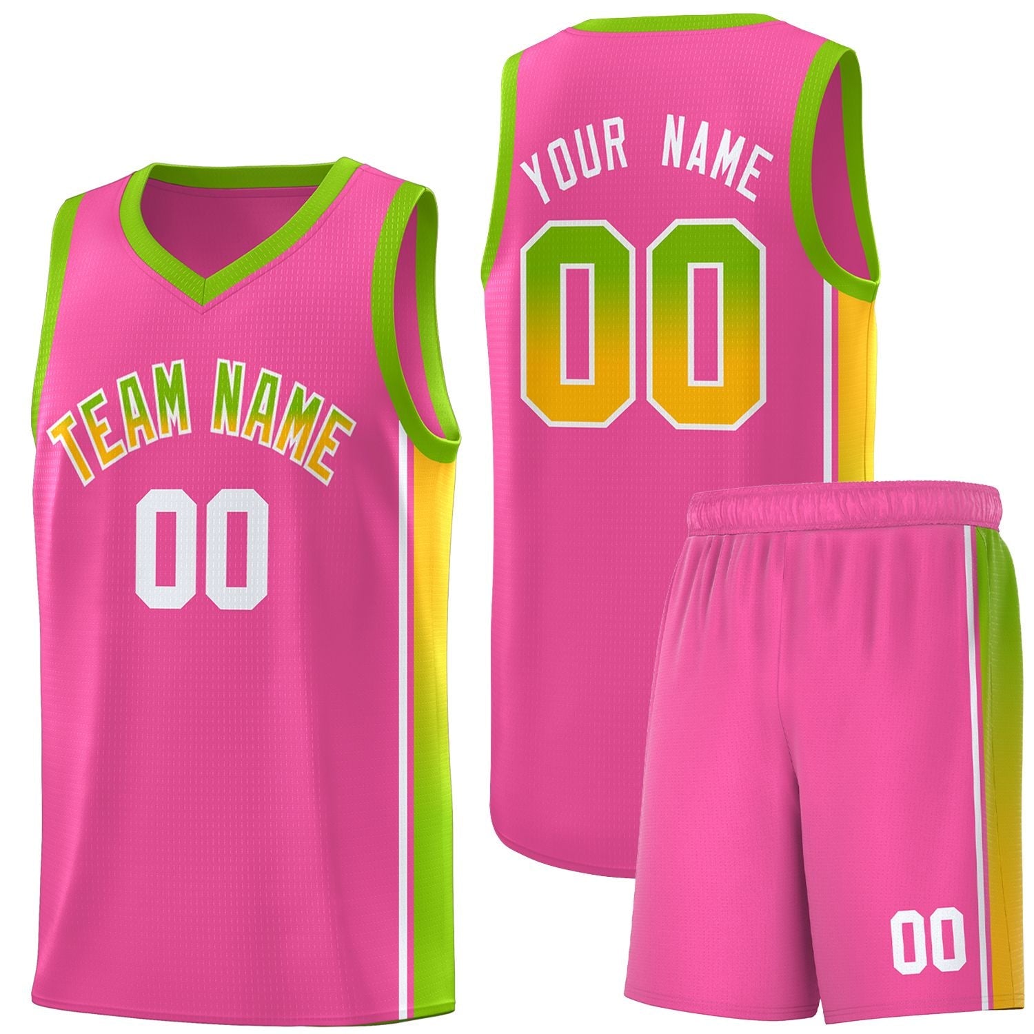 Custom Pink Neon Green-Gold Gradient Fashion Sports Uniform Basketball Jersey