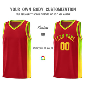 Custom Red Neon Green-Gold Gradient Fashion Sports Uniform Basketball Jersey