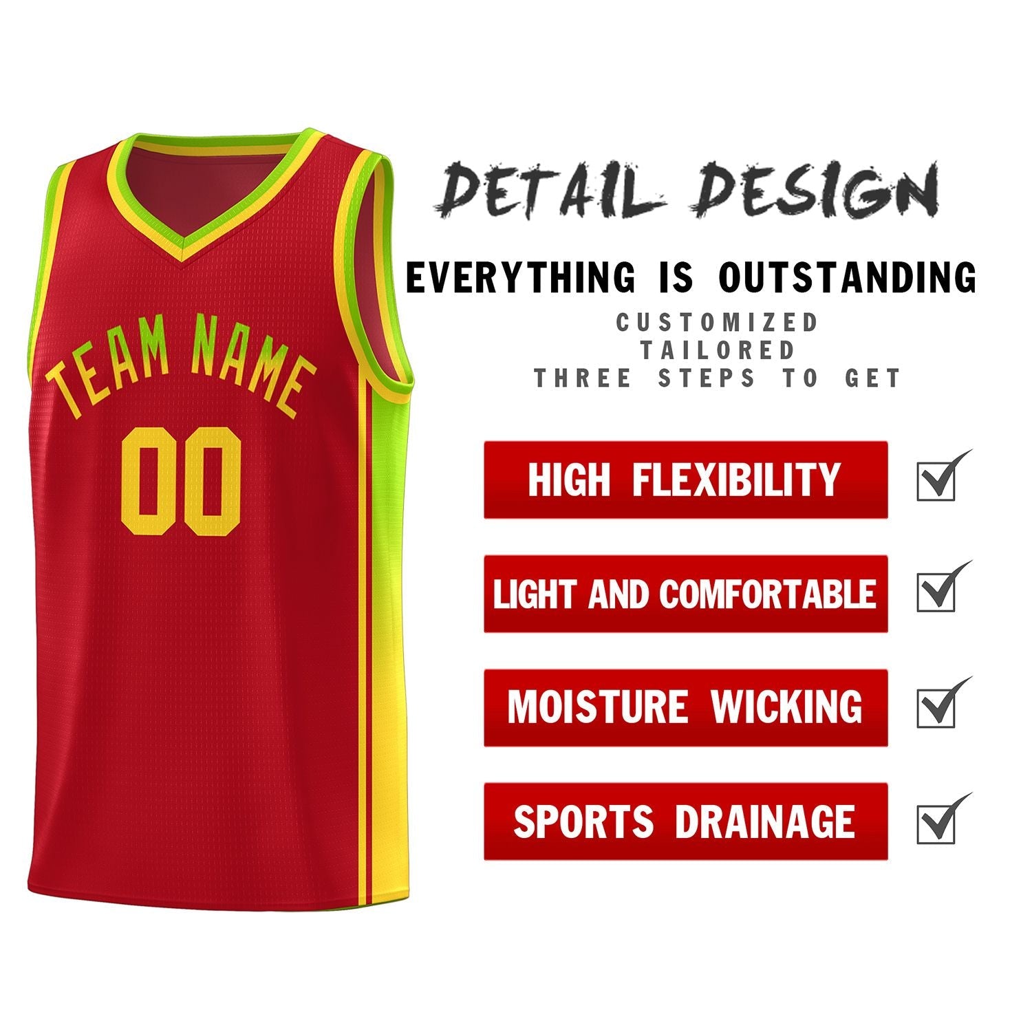 Custom Red Neon Green-Gold Gradient Fashion Sports Uniform Basketball Jersey