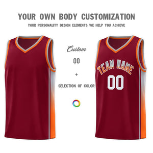 Custom Crimson Gray-Orange Gradient Fashion Sports Uniform Basketball Jersey