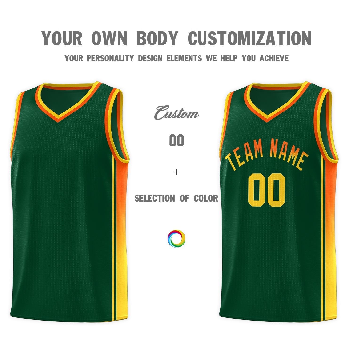 Custom Green Orange-Gold Gradient Fashion Sports Uniform Basketball Jersey