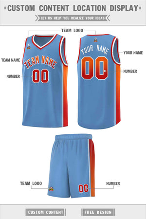 Custom Light Blue Orange-Red Gradient Fashion Sports Uniform Basketball Jersey