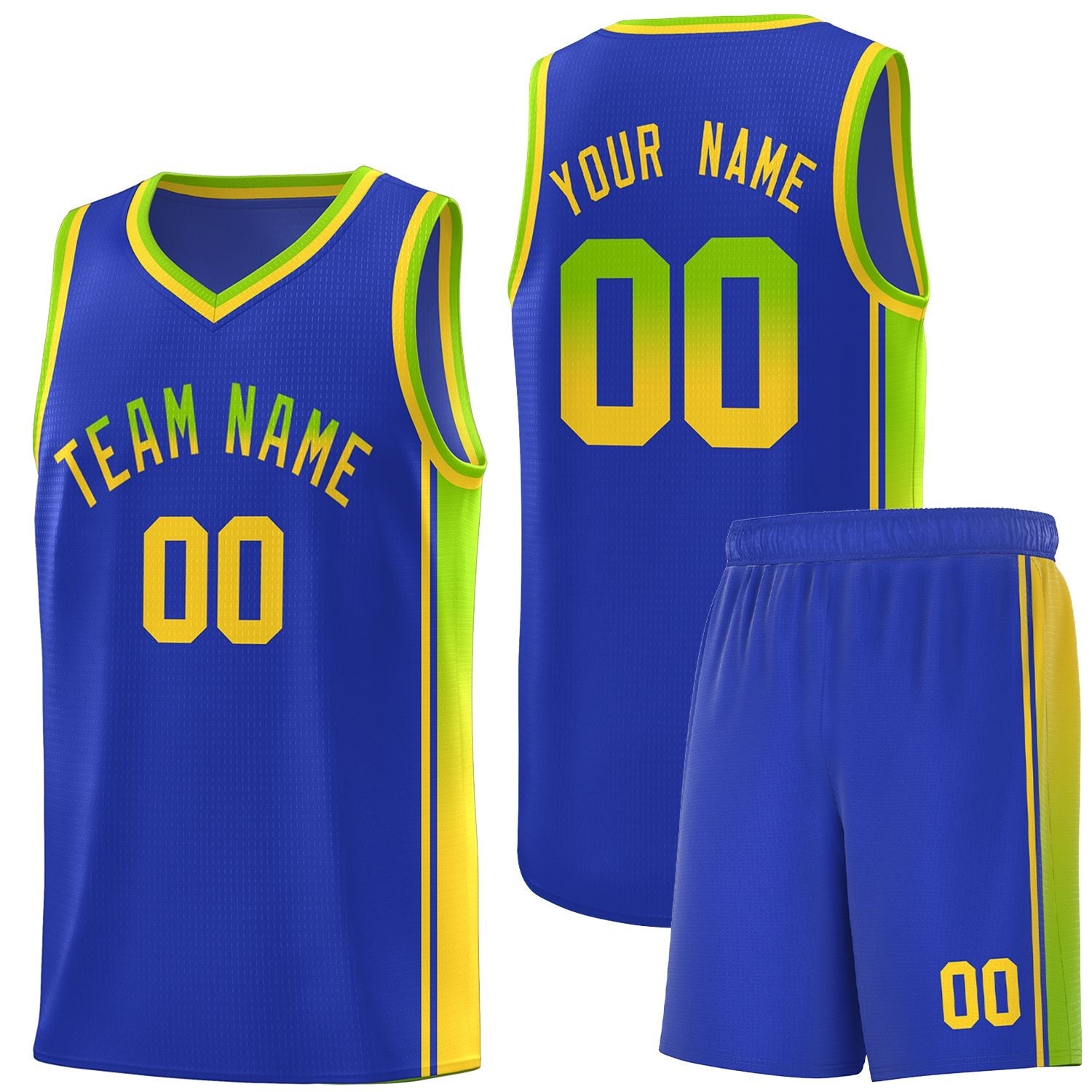 Custom Royal Neon Green-Gold Gradient Fashion Sports Uniform Basketball Jersey