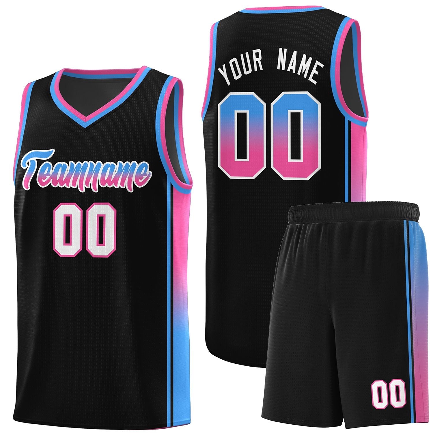 Custom Black Powder Blue-Pink Gradient Fashion Sports Uniform Basketball Jersey