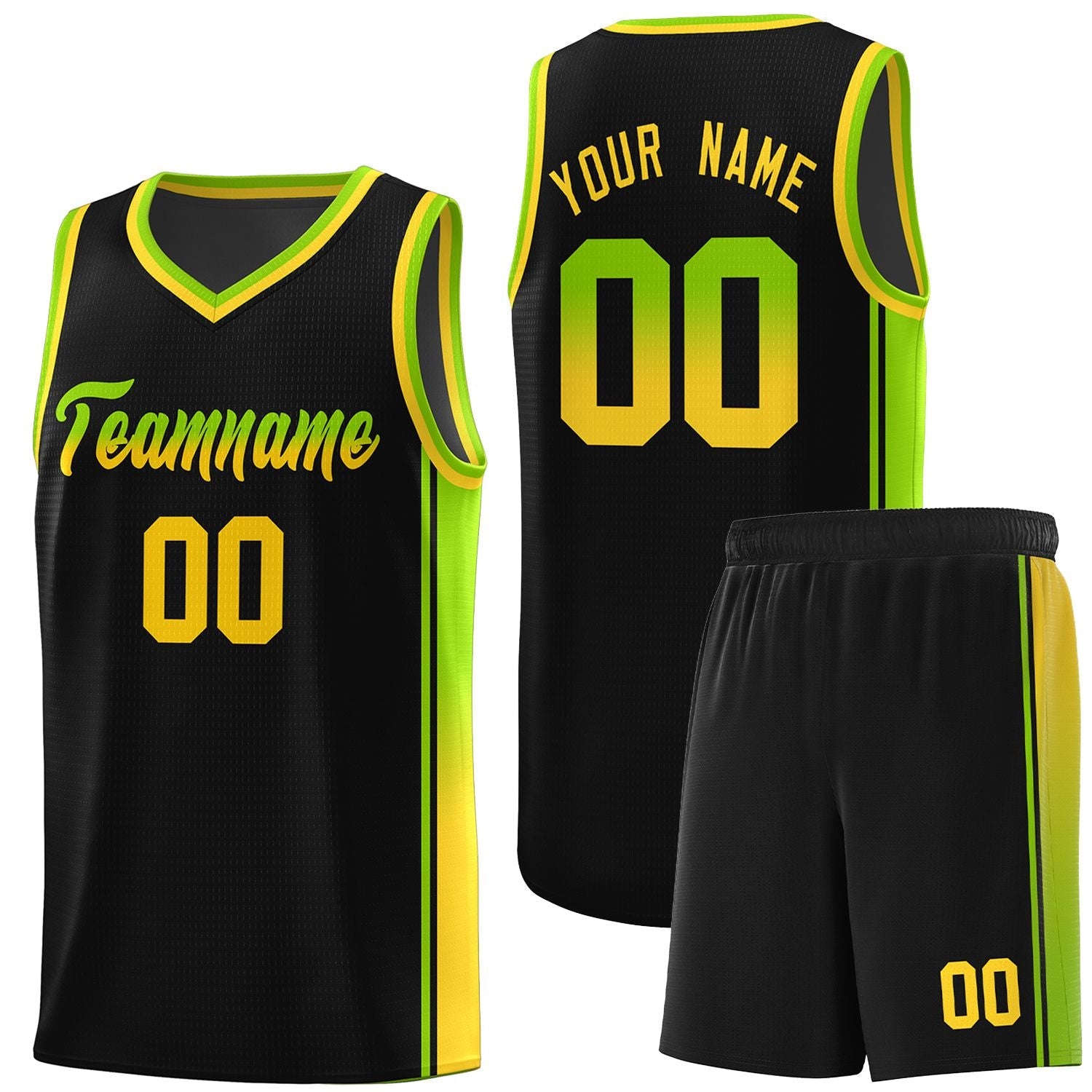 Custom Black Neon Green-Gold Gradient Fashion Sports Uniform Basketball Jersey