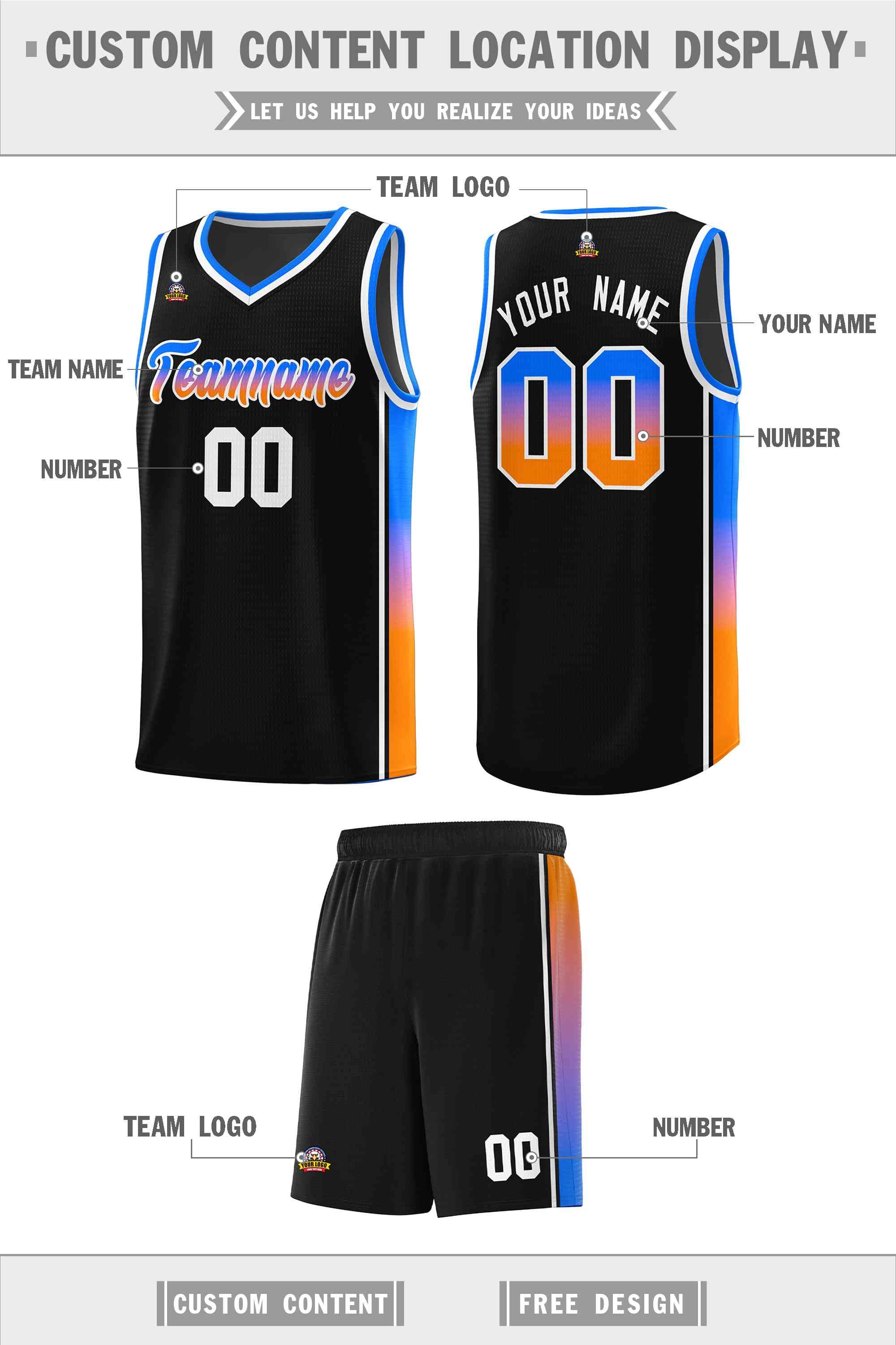 Custom Black Orange-Royal Gradient Fashion Sports Uniform Basketball Jersey