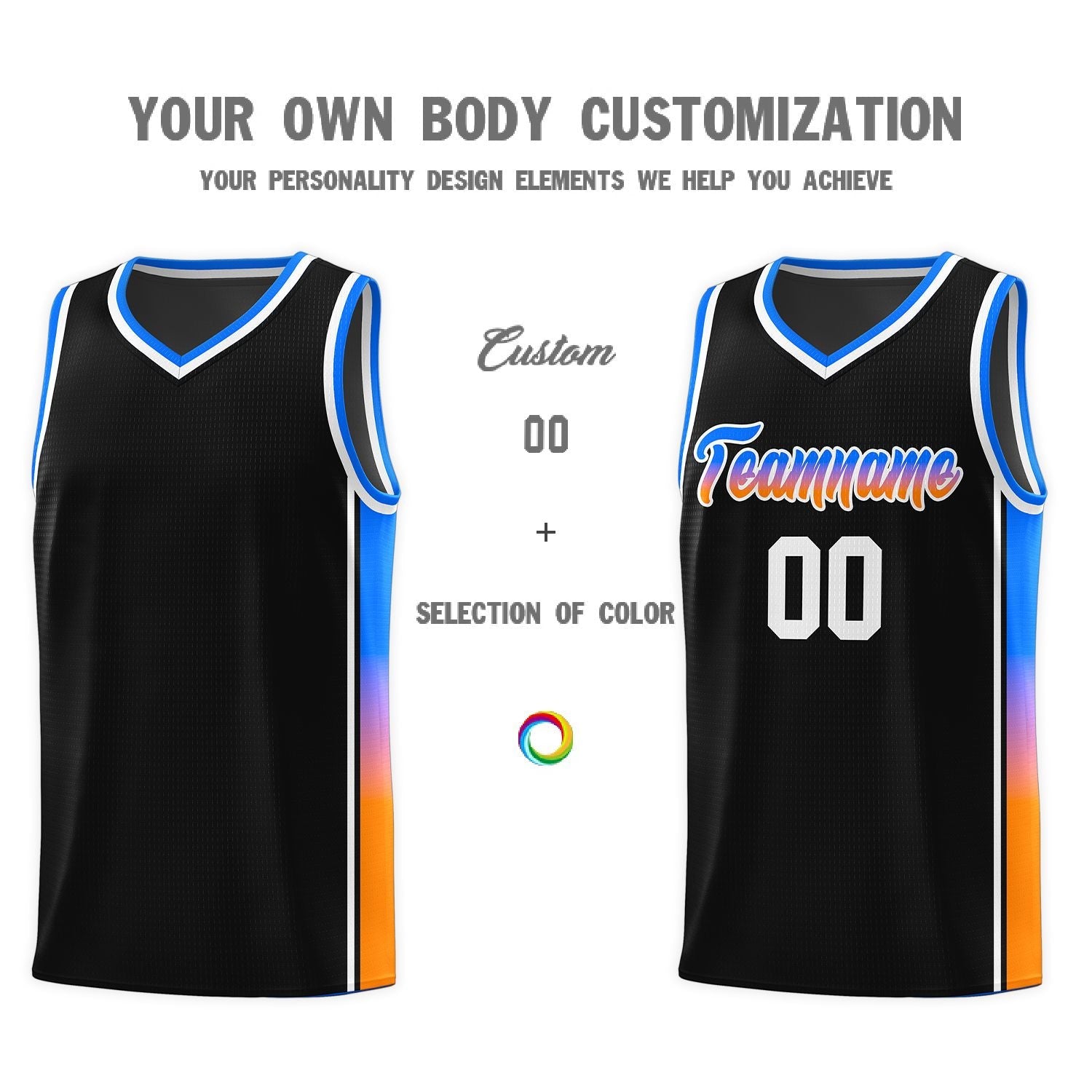 Custom Black Orange-Royal Gradient Fashion Sports Uniform Basketball Jersey