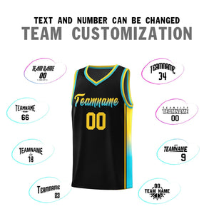 Custom Black Gold-Light Blue Gradient Fashion Sports Uniform Basketball Jersey