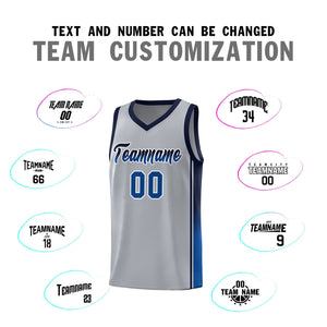 Custom Gray Navy-Royal Gradient Fashion Sports Uniform Basketball Jersey