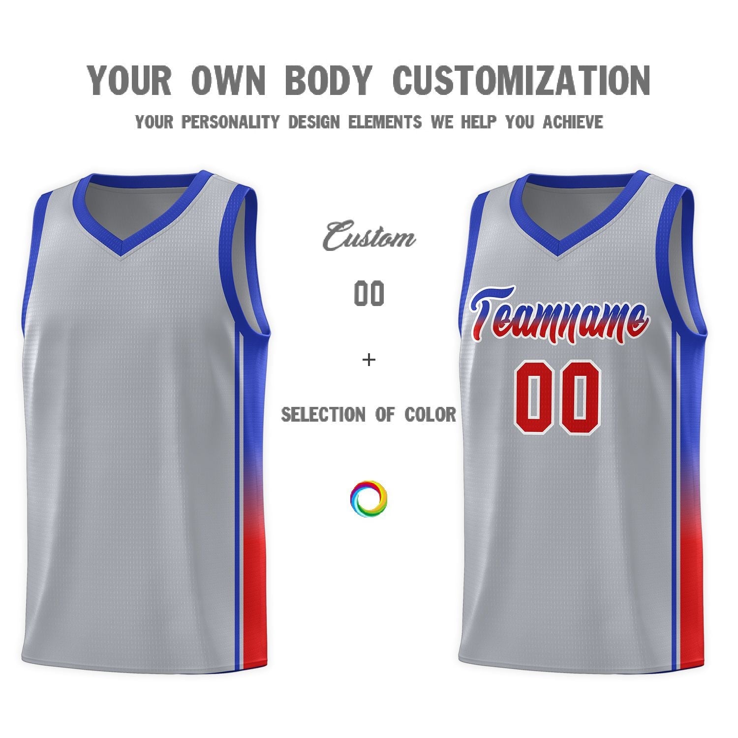 Custom Gray Red-Royal Gradient Fashion Sports Uniform Basketball Jersey