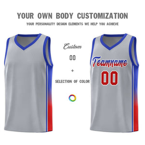 Custom Gray Red-Royal Gradient Fashion Sports Uniform Basketball Jersey