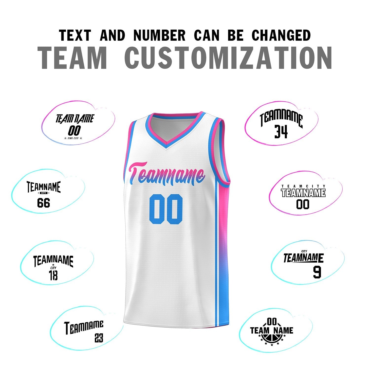 Custom White Pink-Powder Blue Gradient Fashion Sports Uniform Basketball Jersey