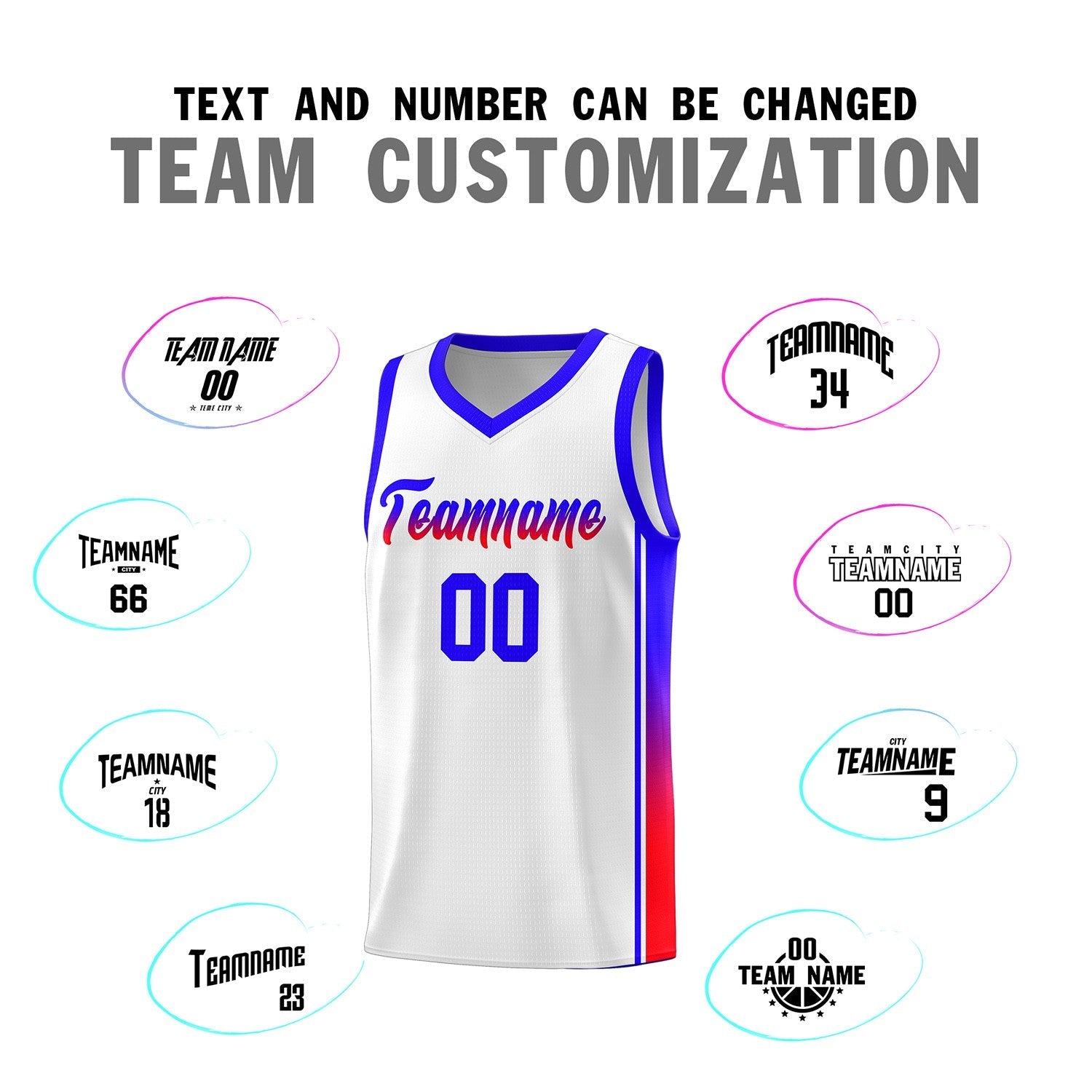 Custom White Red-Navy Gradient Fashion Sports Uniform Basketball Jersey