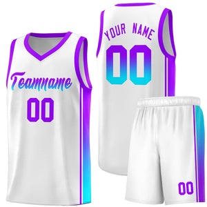 Custom White Purple-Light Blue Gradient Fashion Sports Uniform Basketball Jersey