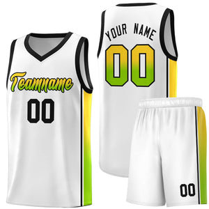 Custom White Gold-Neon Green Gradient Fashion Sports Uniform Basketball Jersey