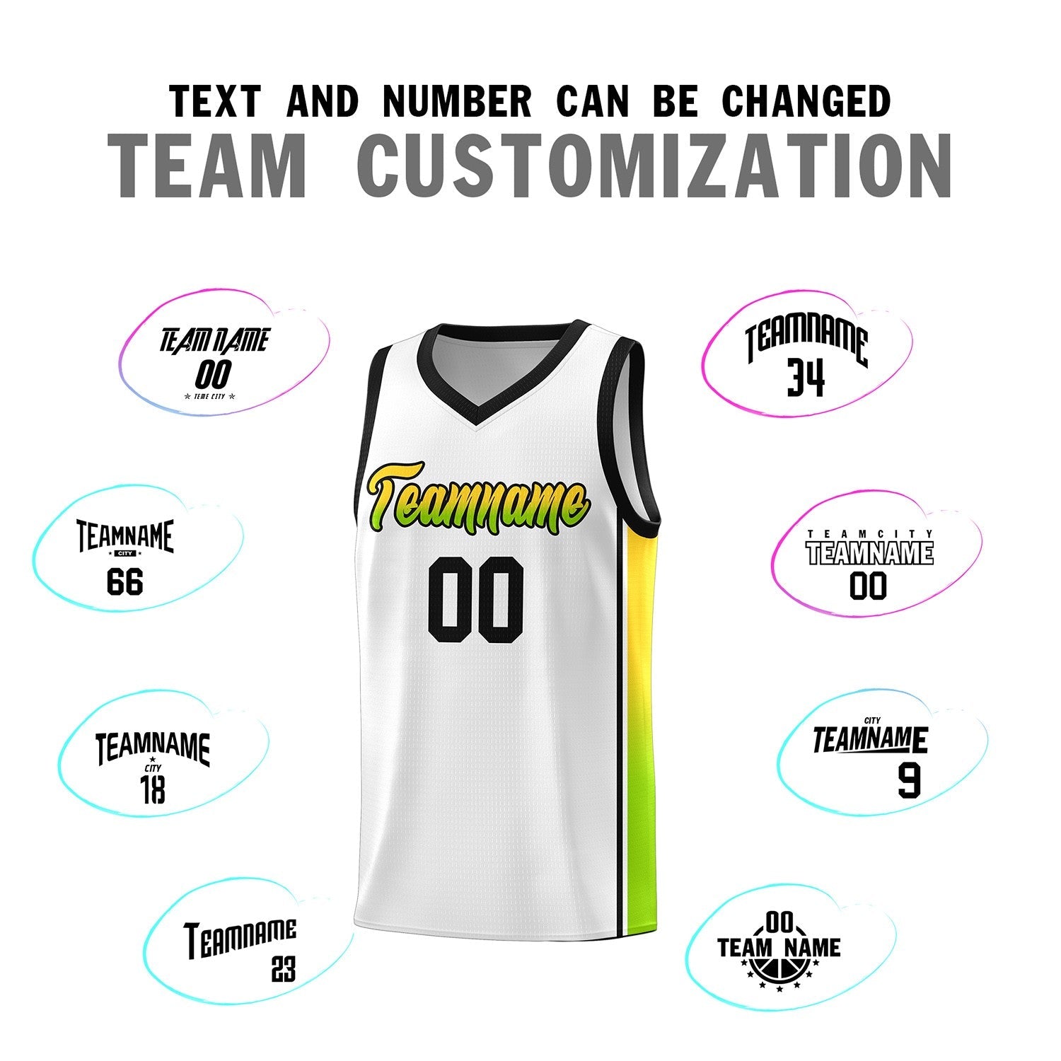 Custom White Gold-Neon Green Gradient Fashion Sports Uniform Basketball Jersey