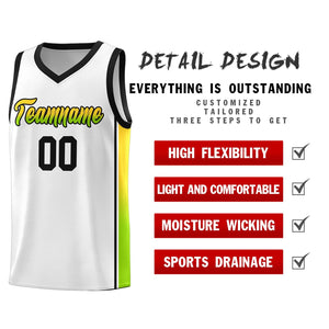 Custom White Gold-Neon Green Gradient Fashion Sports Uniform Basketball Jersey