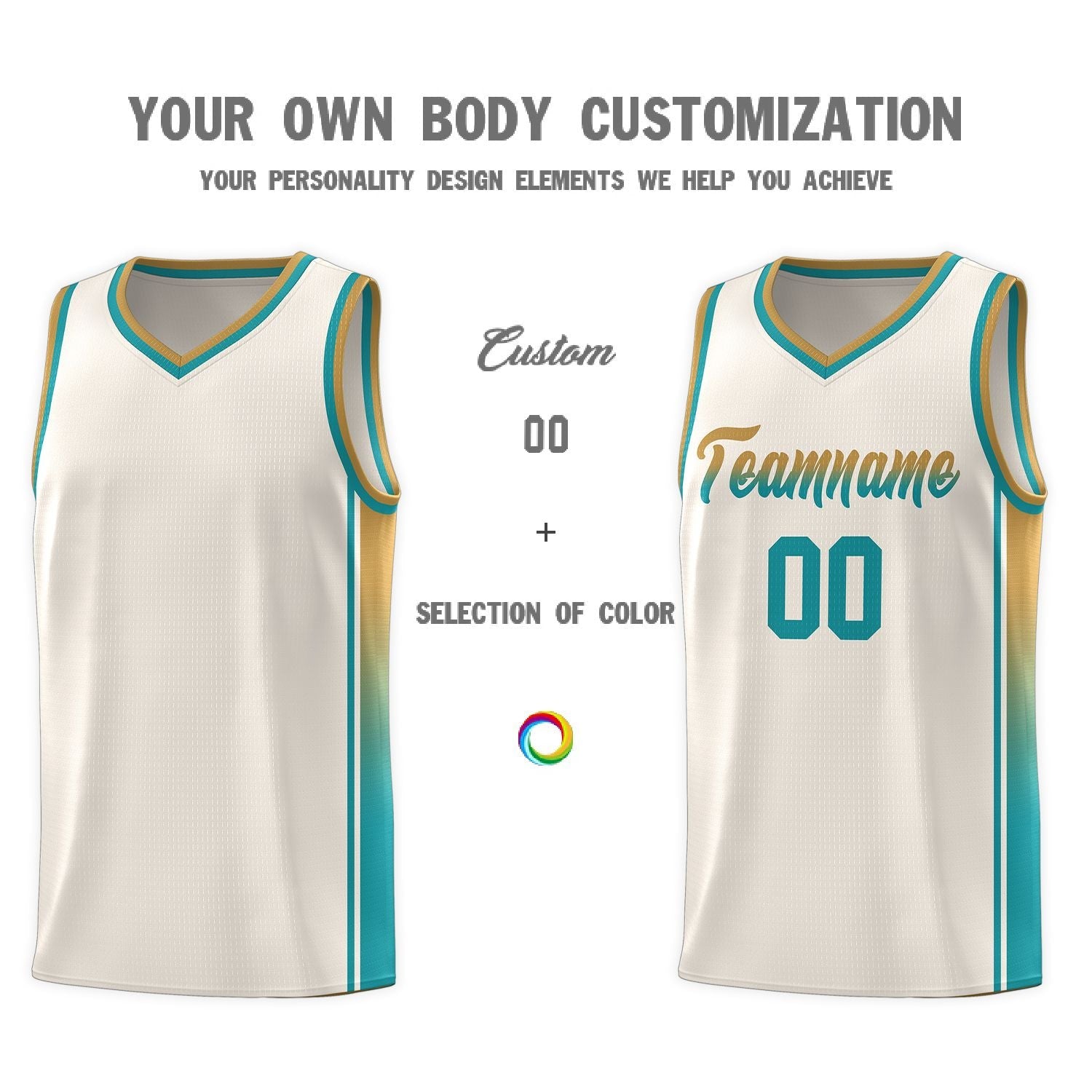 Custom Khaki Old Gold-Aqua Gradient Fashion Sports Uniform Basketball Jersey